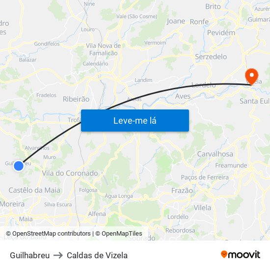 Guilhabreu to Caldas de Vizela map