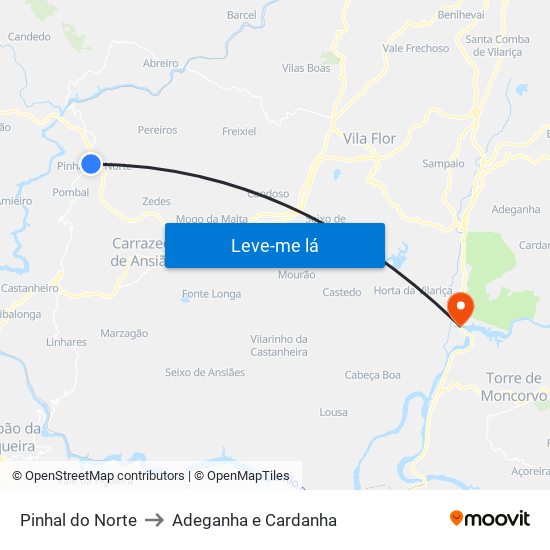 Pinhal do Norte to Adeganha e Cardanha map