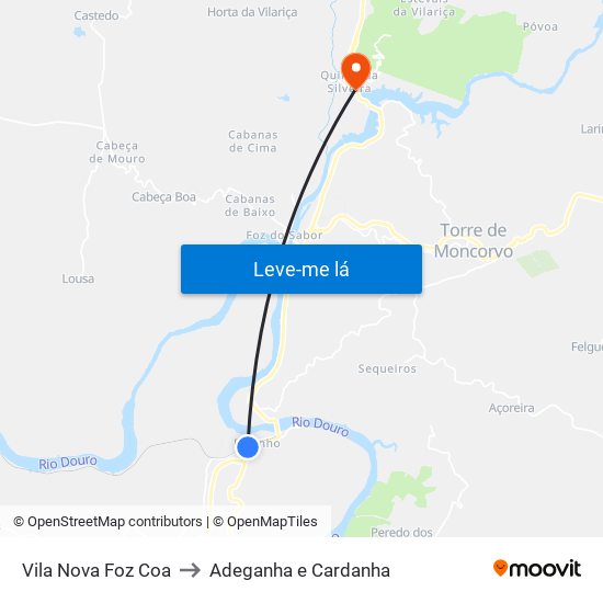 Vila Nova Foz Coa to Adeganha e Cardanha map