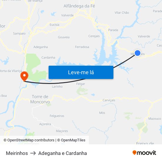 Meirinhos to Adeganha e Cardanha map