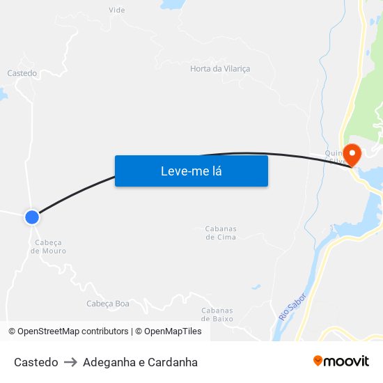 Castedo to Adeganha e Cardanha map