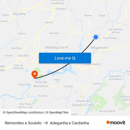 Remondes e Soutelo to Adeganha e Cardanha map