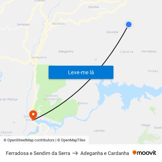 Ferradosa e Sendim da Serra to Adeganha e Cardanha map