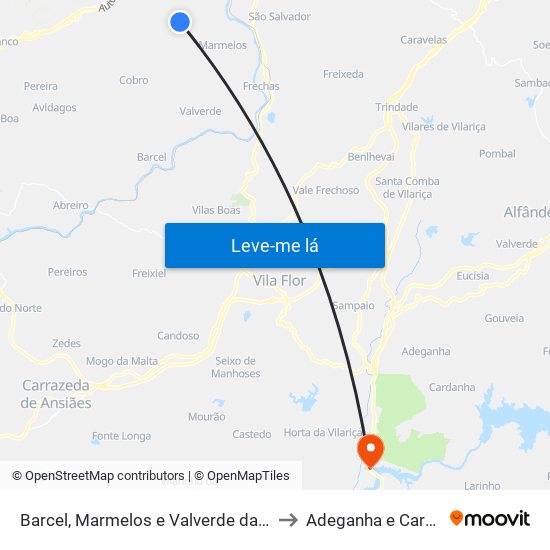 Barcel, Marmelos e Valverde da Gestosa to Adeganha e Cardanha map