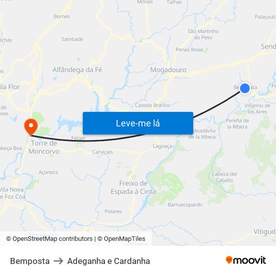 Bemposta to Adeganha e Cardanha map