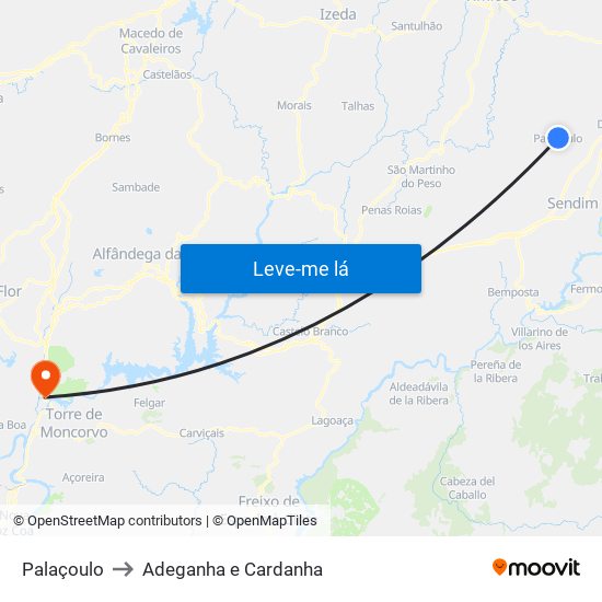 Palaçoulo to Adeganha e Cardanha map