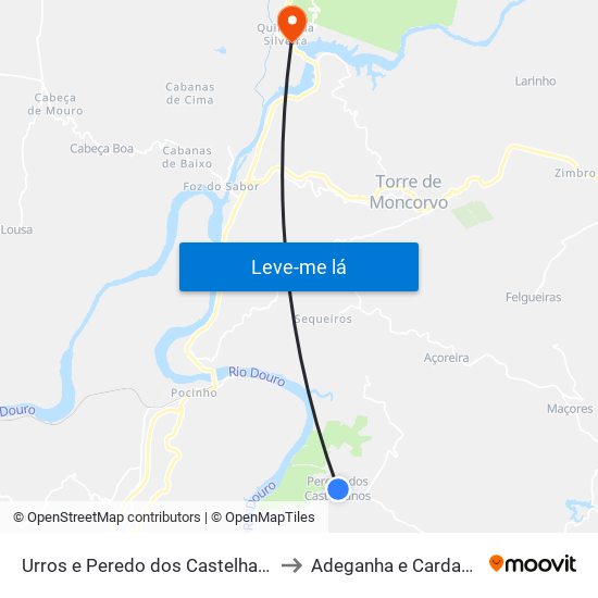 Urros e Peredo dos Castelhanos to Adeganha e Cardanha map