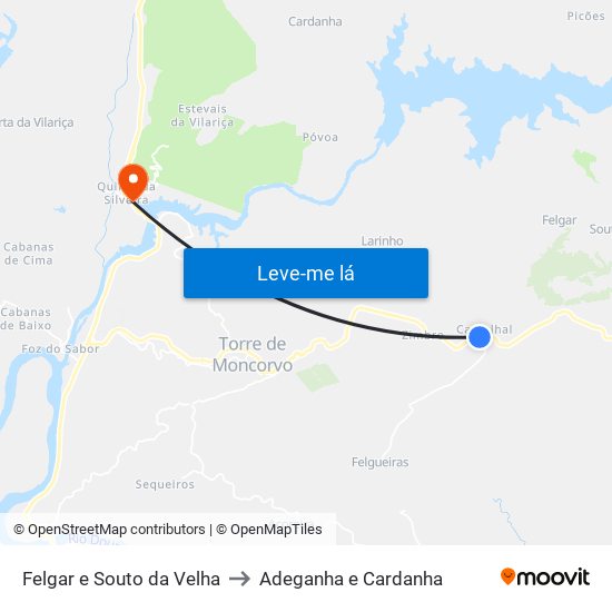 Felgar e Souto da Velha to Adeganha e Cardanha map