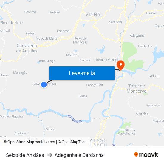 Seixo de Ansiães to Adeganha e Cardanha map