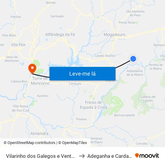 Vilarinho dos Galegos e Ventozelo to Adeganha e Cardanha map