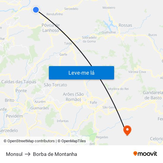 Monsul to Borba de Montanha map