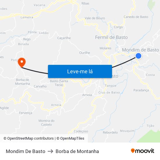 Mondim De Basto to Borba de Montanha map