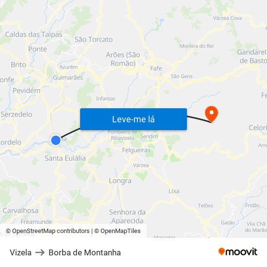 Vizela to Borba de Montanha map