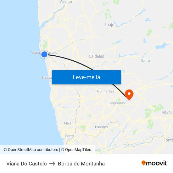 Viana Do Castelo to Borba de Montanha map