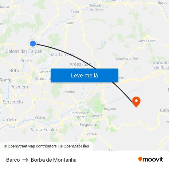 Barco to Borba de Montanha map