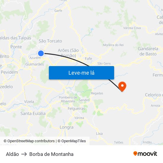 Aldão to Borba de Montanha map