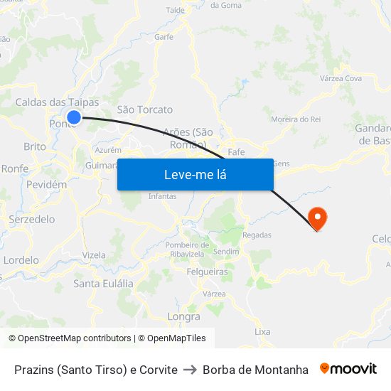 Prazins (Santo Tirso) e Corvite to Borba de Montanha map