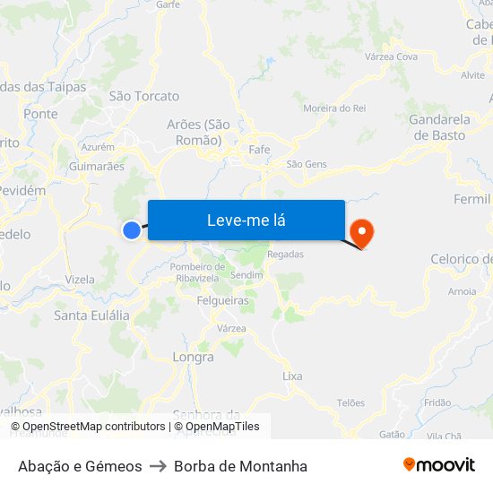 Abação e Gémeos to Borba de Montanha map