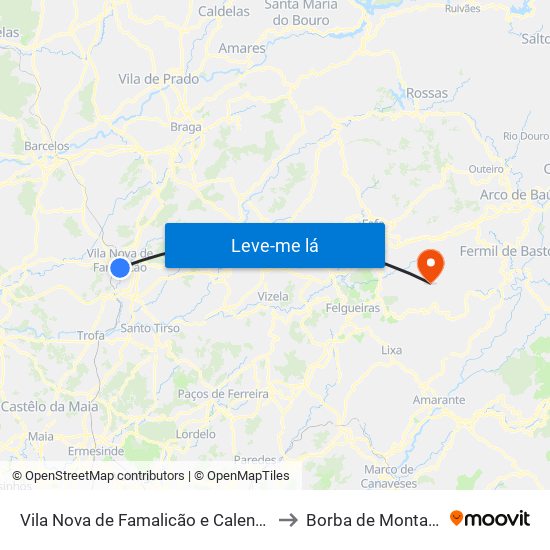 Vila Nova de Famalicão e Calendário to Borba de Montanha map
