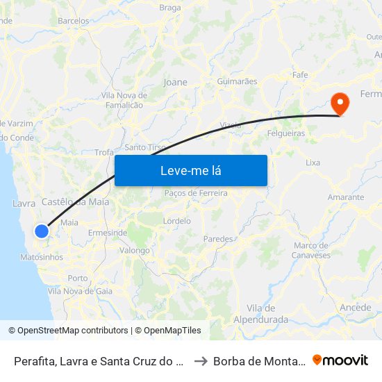 Perafita, Lavra e Santa Cruz do Bispo to Borba de Montanha map