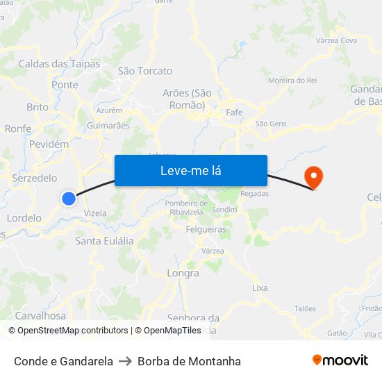 Conde e Gandarela to Borba de Montanha map