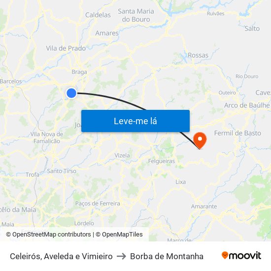 Celeirós, Aveleda e Vimieiro to Borba de Montanha map