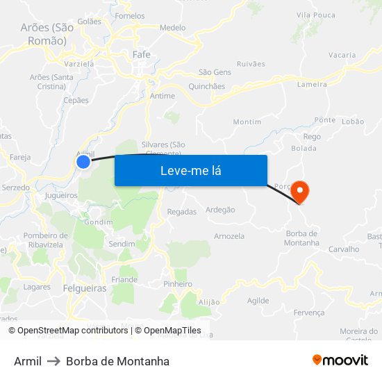 Armil to Borba de Montanha map