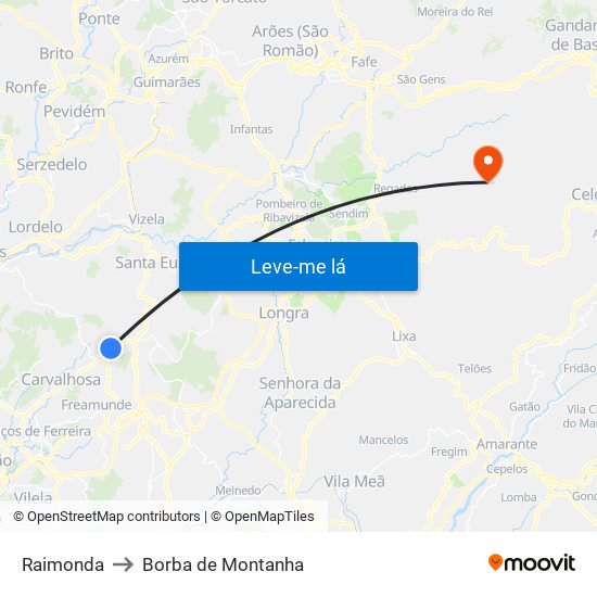 Raimonda to Borba de Montanha map