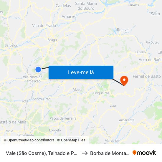 Vale (São Cosme), Telhado e Portela to Borba de Montanha map