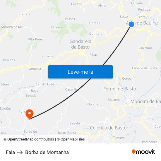 Faia to Borba de Montanha map