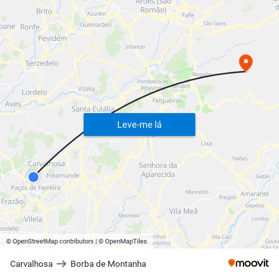 Carvalhosa to Borba de Montanha map