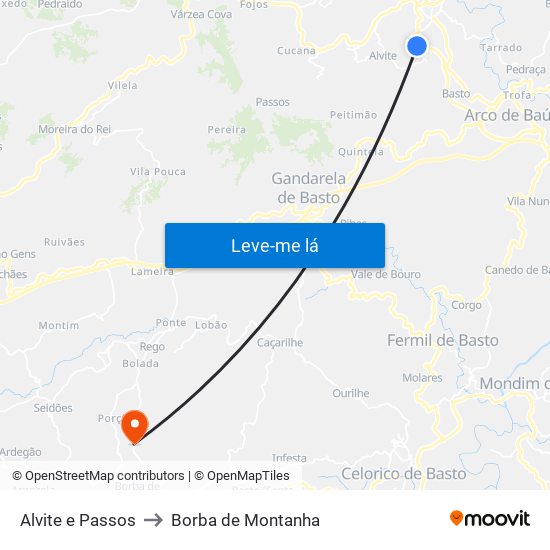 Alvite e Passos to Borba de Montanha map