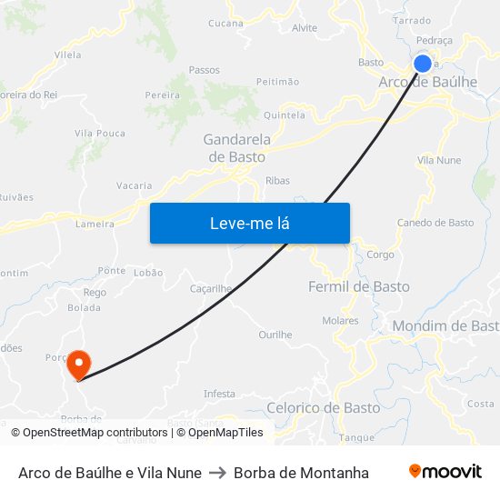 Arco de Baúlhe e Vila Nune to Borba de Montanha map