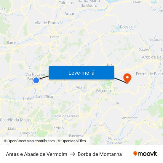 Antas e Abade de Vermoim to Borba de Montanha map