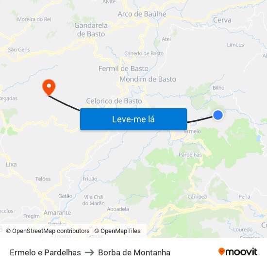 Ermelo e Pardelhas to Borba de Montanha map