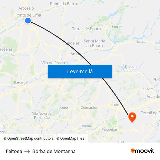 Feitosa to Borba de Montanha map