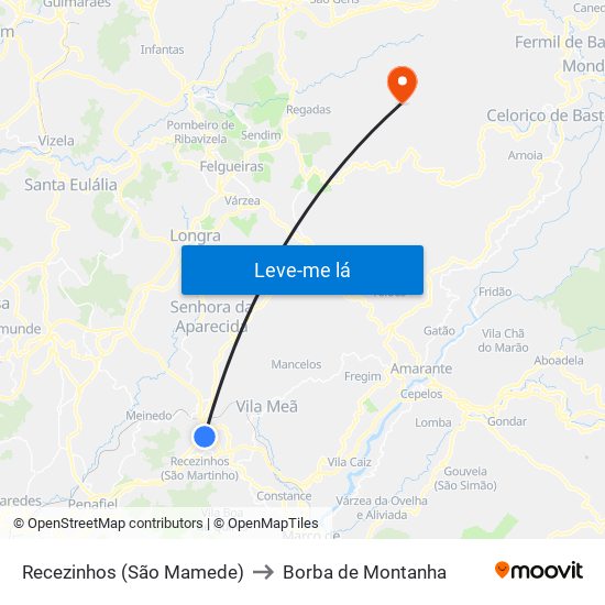 Recezinhos (São Mamede) to Borba de Montanha map