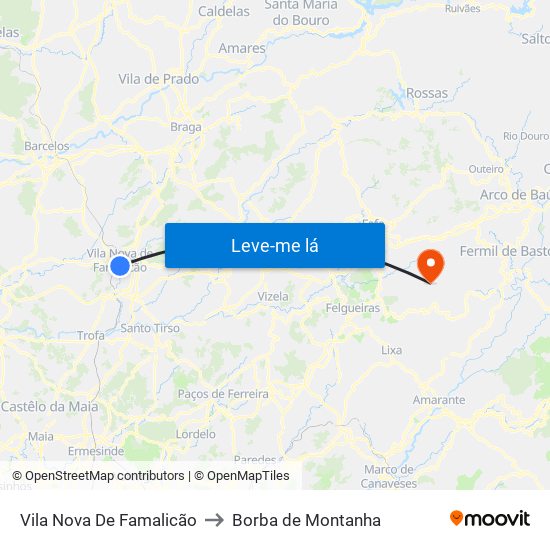 Vila Nova De Famalicão to Borba de Montanha map