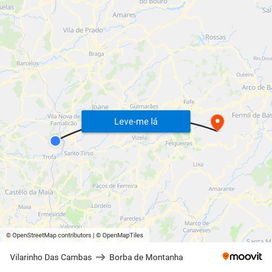 Vilarinho Das Cambas to Borba de Montanha map