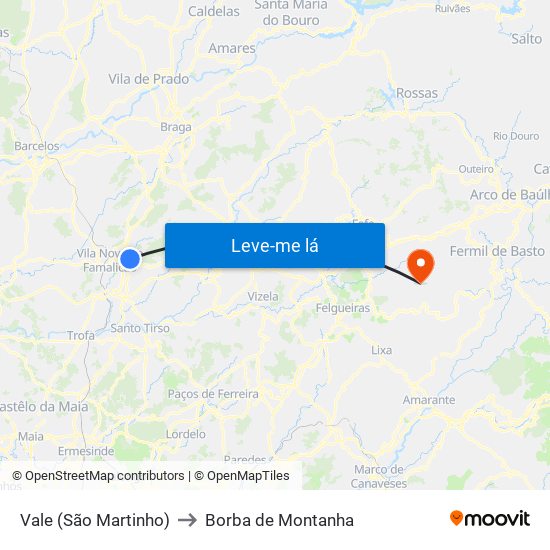 Vale (São Martinho) to Borba de Montanha map