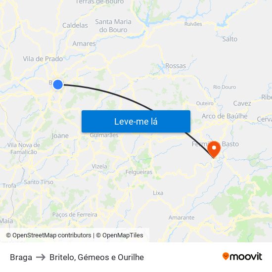 Braga to Britelo, Gémeos e Ourilhe map