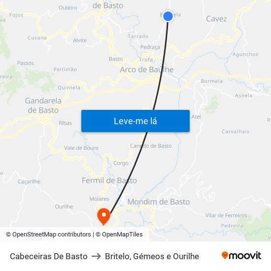 Cabeceiras De Basto to Britelo, Gémeos e Ourilhe map