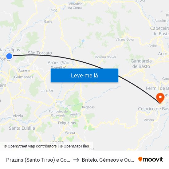 Prazins (Santo Tirso) e Corvite to Britelo, Gémeos e Ourilhe map