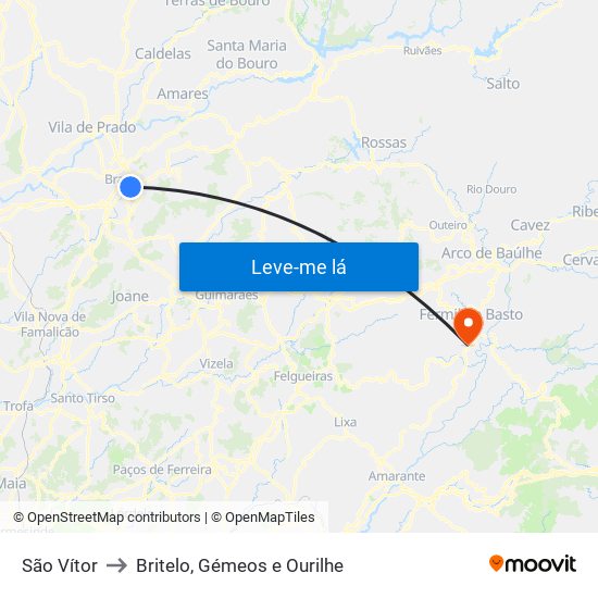 São Vítor to Britelo, Gémeos e Ourilhe map