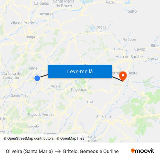 Oliveira (Santa Maria) to Britelo, Gémeos e Ourilhe map