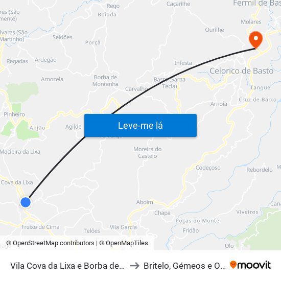 Vila Cova da Lixa e Borba de Godim to Britelo, Gémeos e Ourilhe map