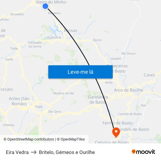 Eira Vedra to Britelo, Gémeos e Ourilhe map