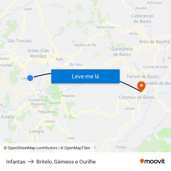 Infantas to Britelo, Gémeos e Ourilhe map
