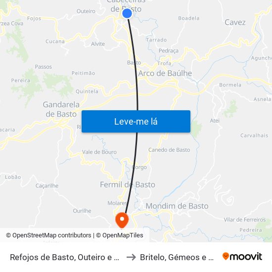 Refojos de Basto, Outeiro e Painzela to Britelo, Gémeos e Ourilhe map