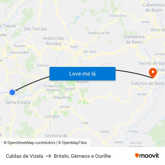 Caldas de Vizela to Britelo, Gémeos e Ourilhe map